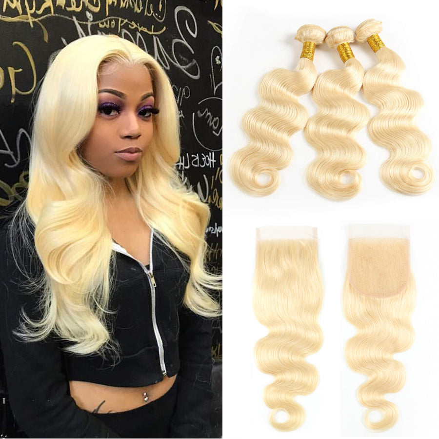 TT Hair 613 Bundles With Closure Brazilian Body Wave 3 Bundles With 4X4 Lace Closure Remy Human Hair