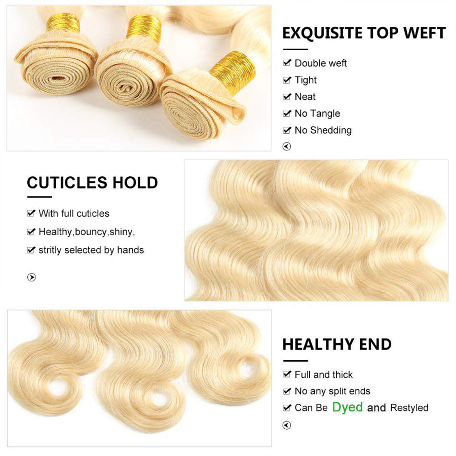 TT Hair Body Wave 613 Blonde Color Hair Bundles 100% Remy Human Hair Weaves 3 Bundles