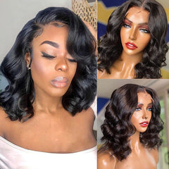 TT Hair Body Wave Short Bob Human Hair Wigs With Baby Hair 13X4 Lace Front Wigs Pre Plucked