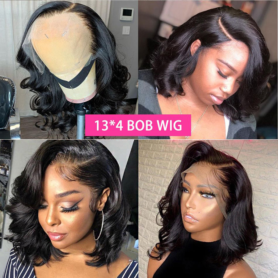 TT Hair Body Wave Short Bob Human Hair Wigs With Baby Hair 13X4 Lace Front Wigs Pre Plucked