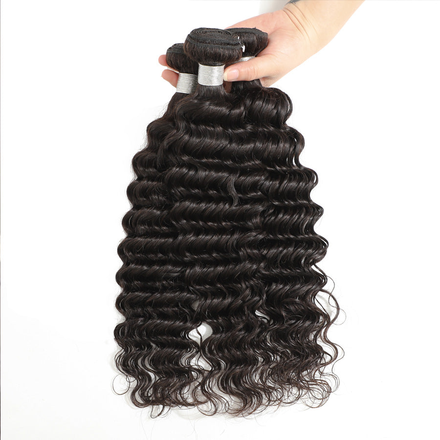 TT Hair Brazilian Deep Wave Hair 4 Bundles Virgin Remy Human Hair Weaves 10-30Inch