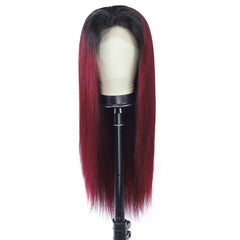 TT Hair Brazilian Straight Hair Dark Roots T1B/99J Ombre Bone Straight 13x4 Lace Front Human Hair Wigs