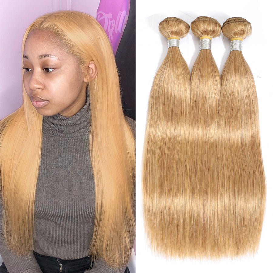 TT Hair Brazilian Straight Human Hair Weaving 3 Pcs Color 27 Honey Blonde Remy Hair Bundles Double Wefts