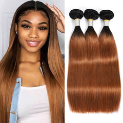 TT Hair Brown Ombre Hair Bundles Dark Roots 1B/30 Straight Hair 3 Bundle Deals Remy Human Hair Weaves