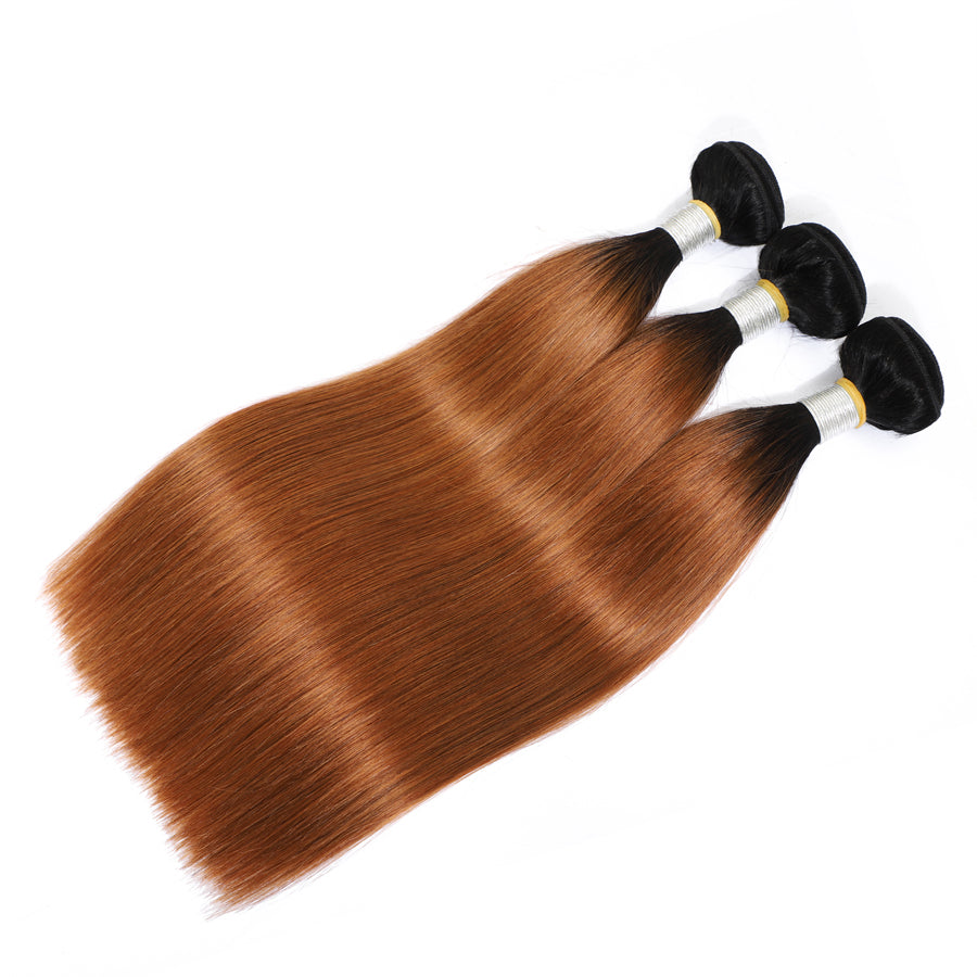 TT Hair Brown Ombre Hair Bundles Dark Roots 1B/30 Straight Hair 3 Bundle Deals Remy Human Hair Weaves