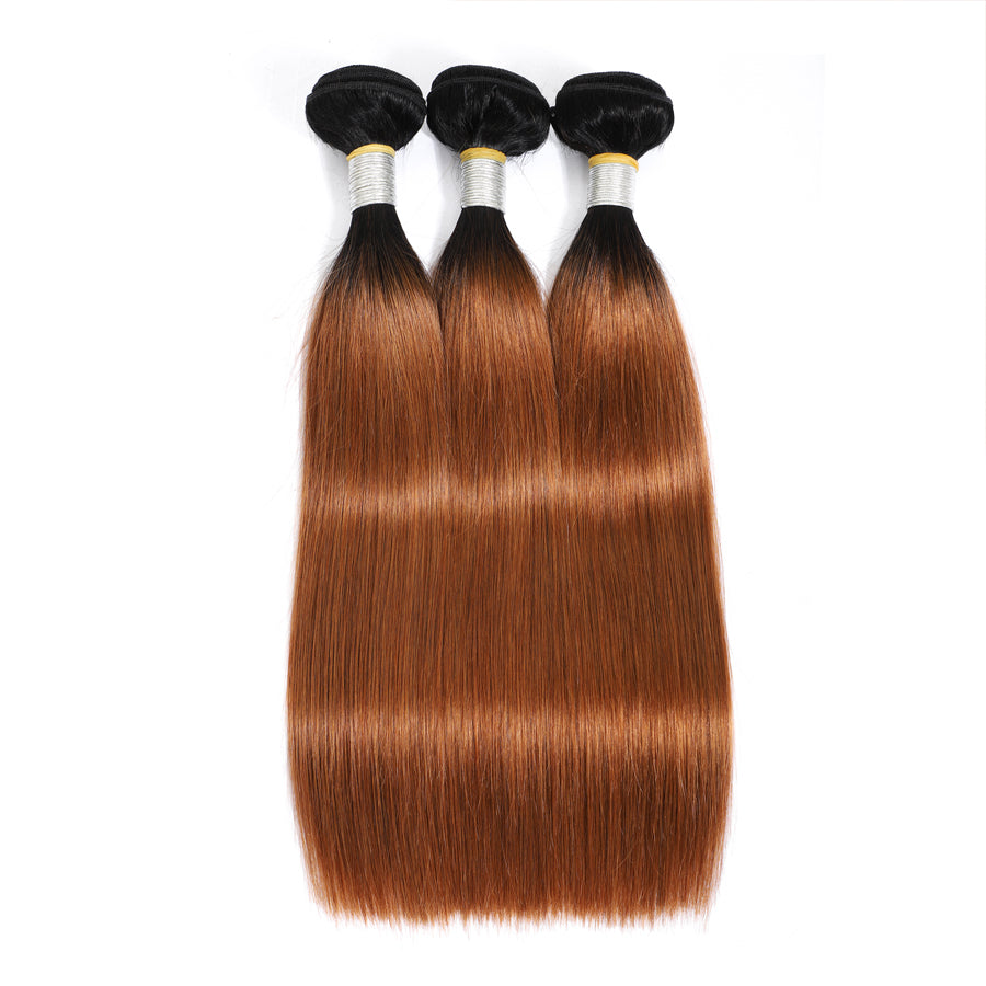 TT Hair Brown Ombre Hair Bundles Dark Roots 1B/30 Straight Hair 3 Bundle Deals Remy Human Hair Weaves