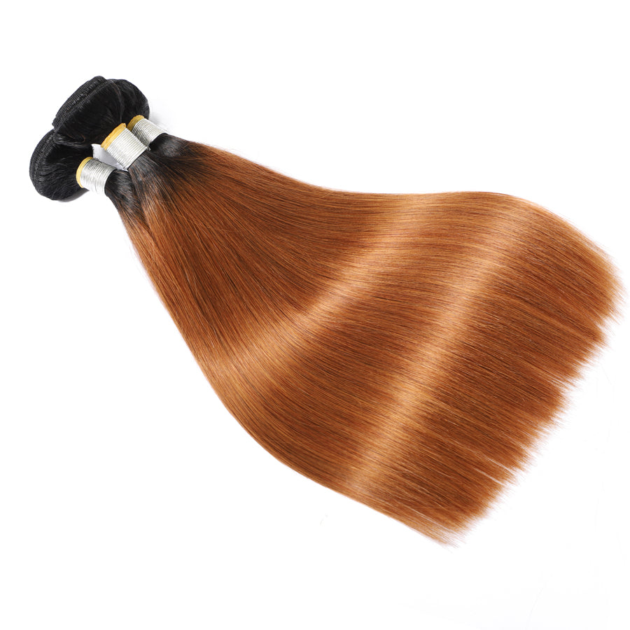 TT Hair Brown Ombre Hair Bundles Dark Roots 1B/30 Straight Hair 3 Bundle Deals Remy Human Hair Weaves