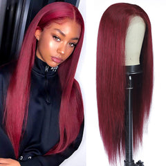 TT Hair Burgundy 13x4 Lace Front Human Hair Wigs 99J Straight Lace Frontal Wig For Women