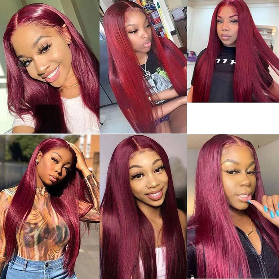 TT Hair Burgundy 13x4 Lace Front Human Hair Wigs 99J Straight Lace Frontal Wig For Women