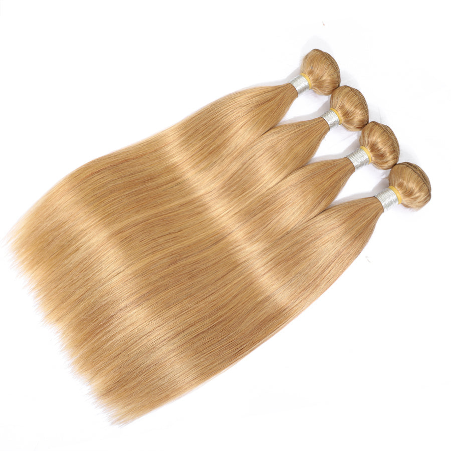 TT Hair Color 27 Honey Blonde Silky Straight Bundles 4PCS Straight Hair Weave Remy Human Hair Extensions