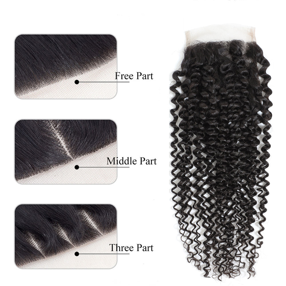 TT Hair Curly Hair Bundles with Closure Transparent Lace Kinky Curly Remy Human Hair 4 Bundles With 4x4 Lace Closure