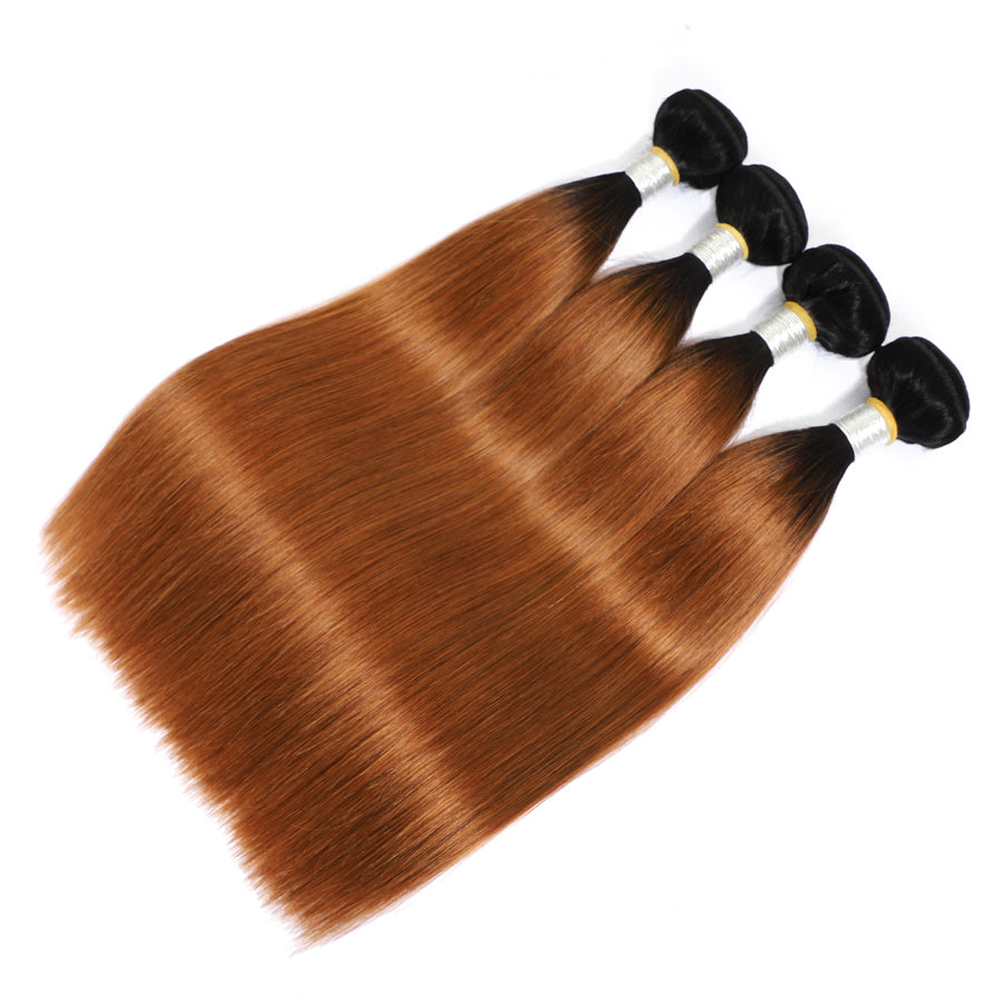 TT Hair Dark Roots Ombre Hair 4 Bundles T1B/30 Brazilian Straight Hair Weaves Remy Human Hair