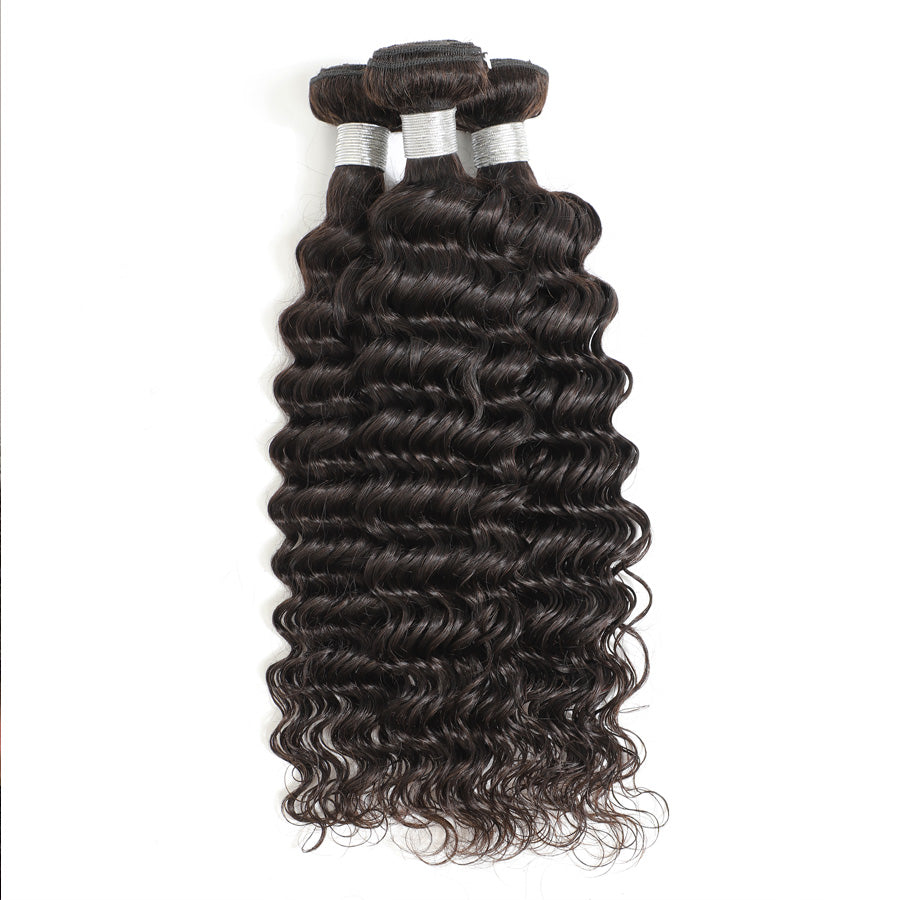 TT Hair Deep Wave Hair 3 Bundles With 4X4 Lace Closure Remy Brazilian Hair Weaves