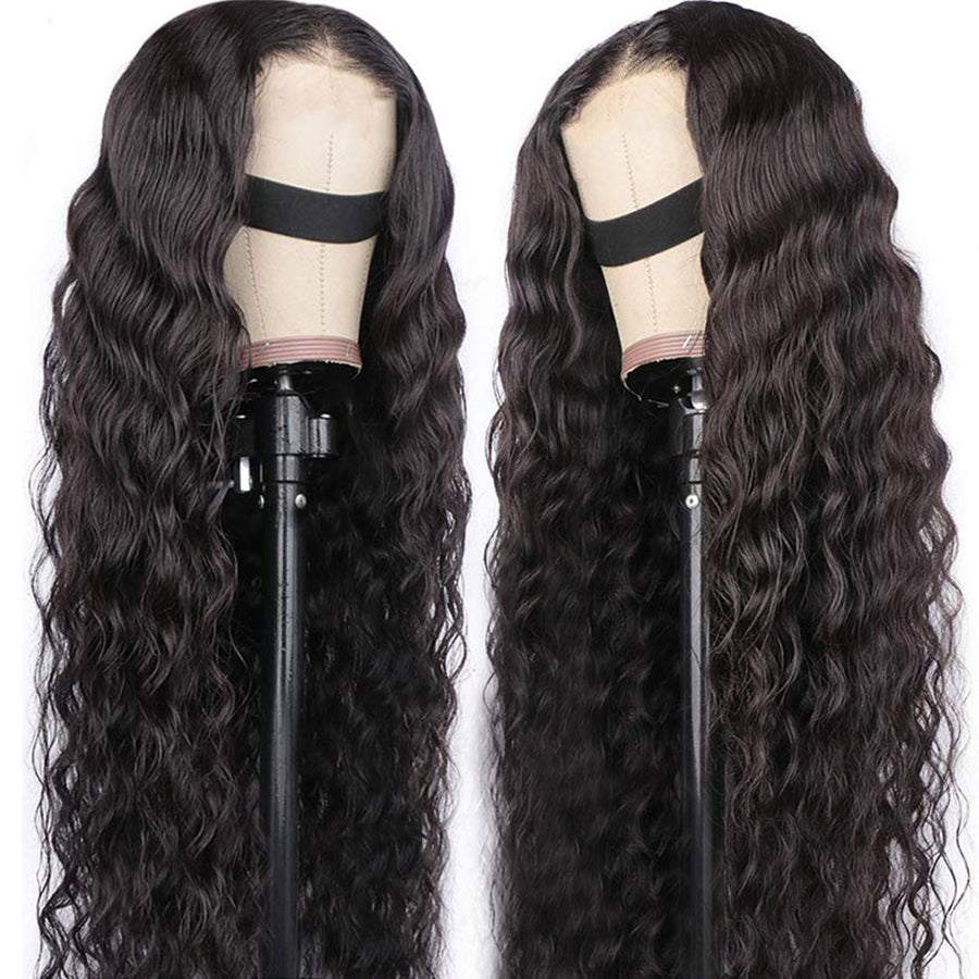 TT Hair Glueless Human Hair Wigs Loose Deep Wave 4X4 Pre-Cut Lace Closure Natural Color Wigs