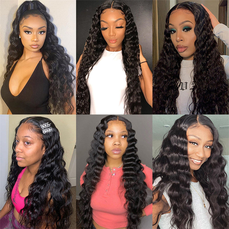 TT Hair Glueless Human Hair Wigs Loose Deep Wave 4X4 Pre-Cut Lace Closure Natural Color Wigs