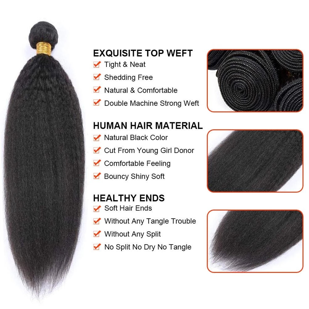 TT Hair Kinky Straight Hair 3 Bundle Deals 100% Remy Human Hair Extensions