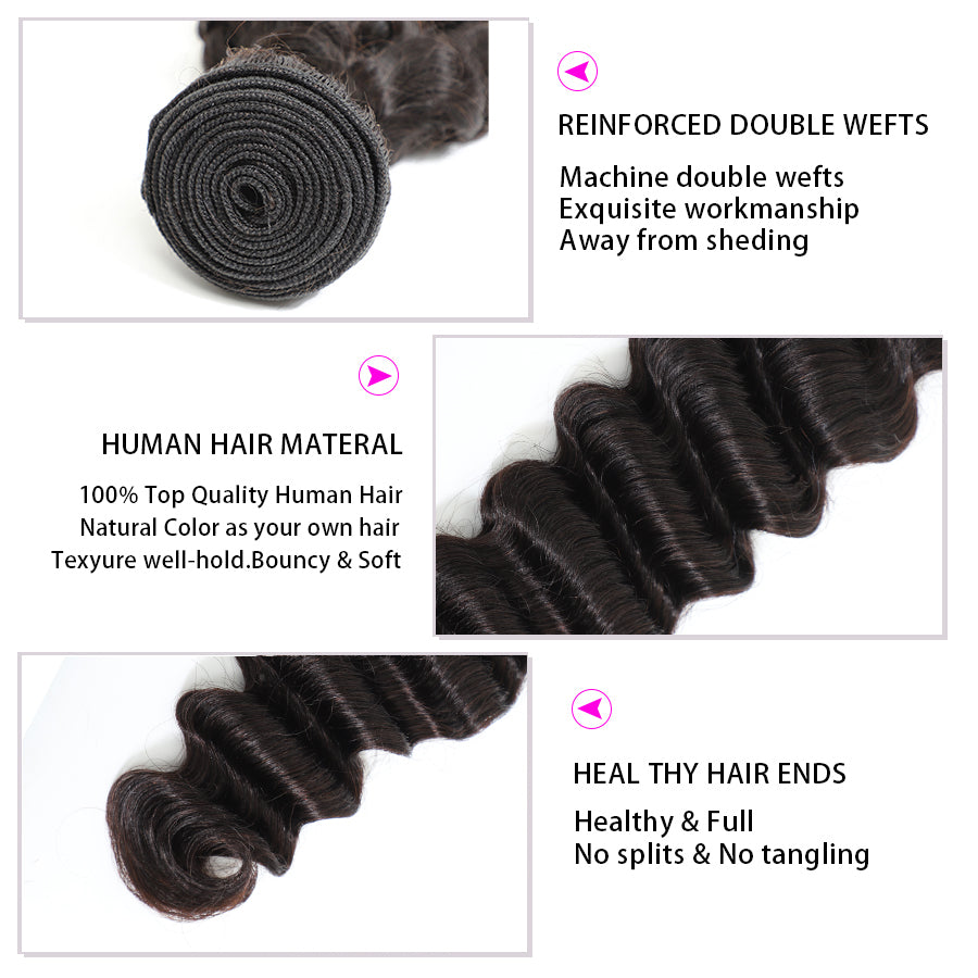 TT Hair Loose Deep Wave Hair Bundles Remy Human Hair Double Weft 4 Bundles Deals