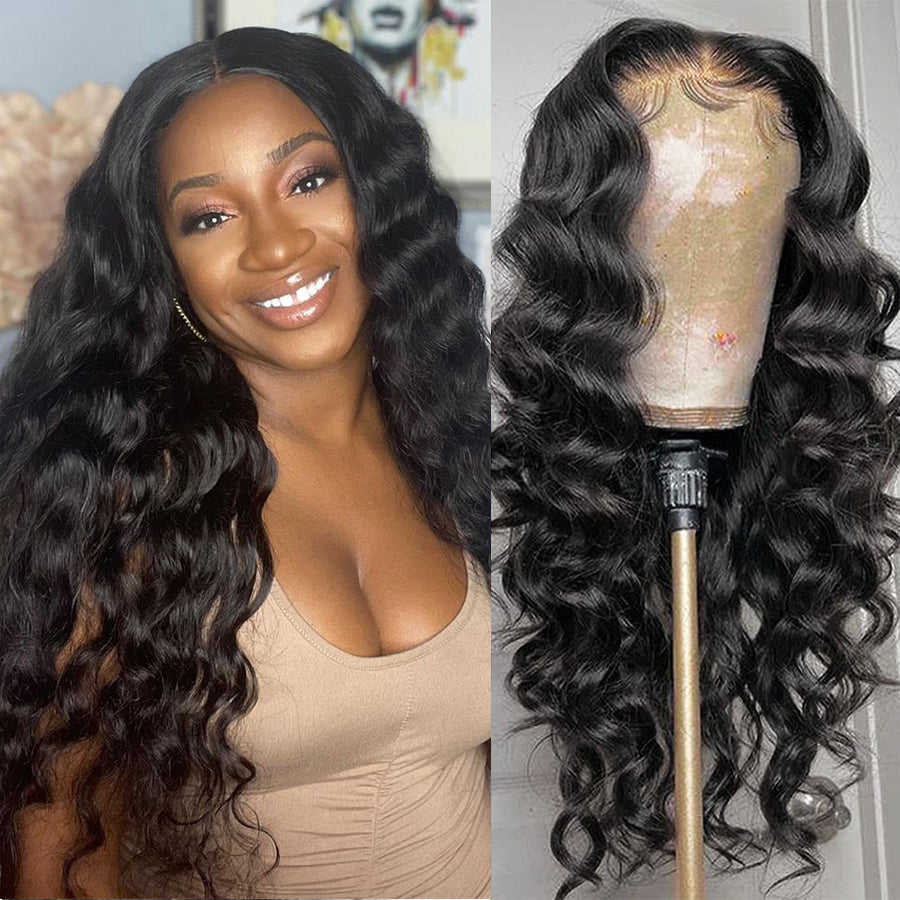 TT Hair Loose Wave 4X4 Pre-Cut Closure Wig Transparent Lace Human Hair Wigs With Baby Hair