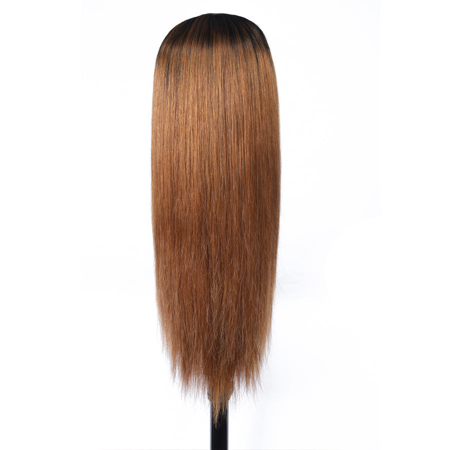 TT Hair Dark Roots Ombre Color T1B/30 Brown 13x4 Straight Human Hair Wigs Transparent Lace Front Wigs