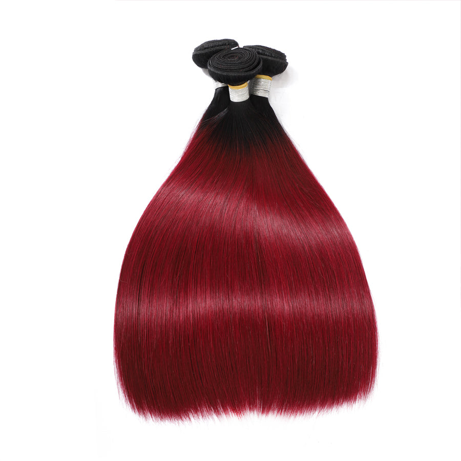 TT Hair Ombre Color Dartk Roots 1B/99J Red Burgundy Human Hair Bundles Brazilian Straight Hair 3 Bundles