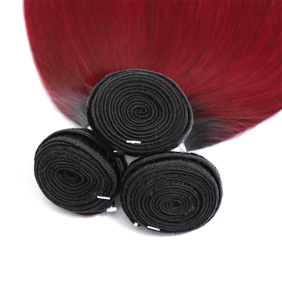 TT Hair Ombre Color Dartk Roots 1B/99J Red Burgundy Human Hair Bundles Brazilian Straight Hair 3 Bundles