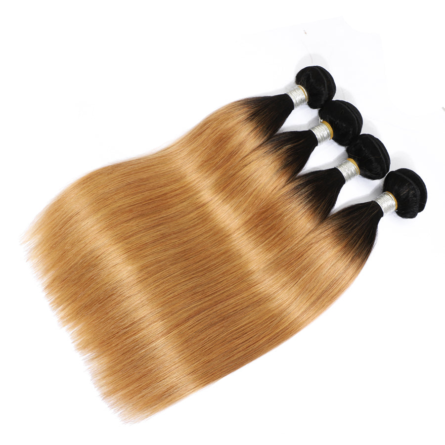 TT Hair Ombre Straight Hair Bundles Dark Roots 1B/27 Honey Blonde 4 Bundles Deal