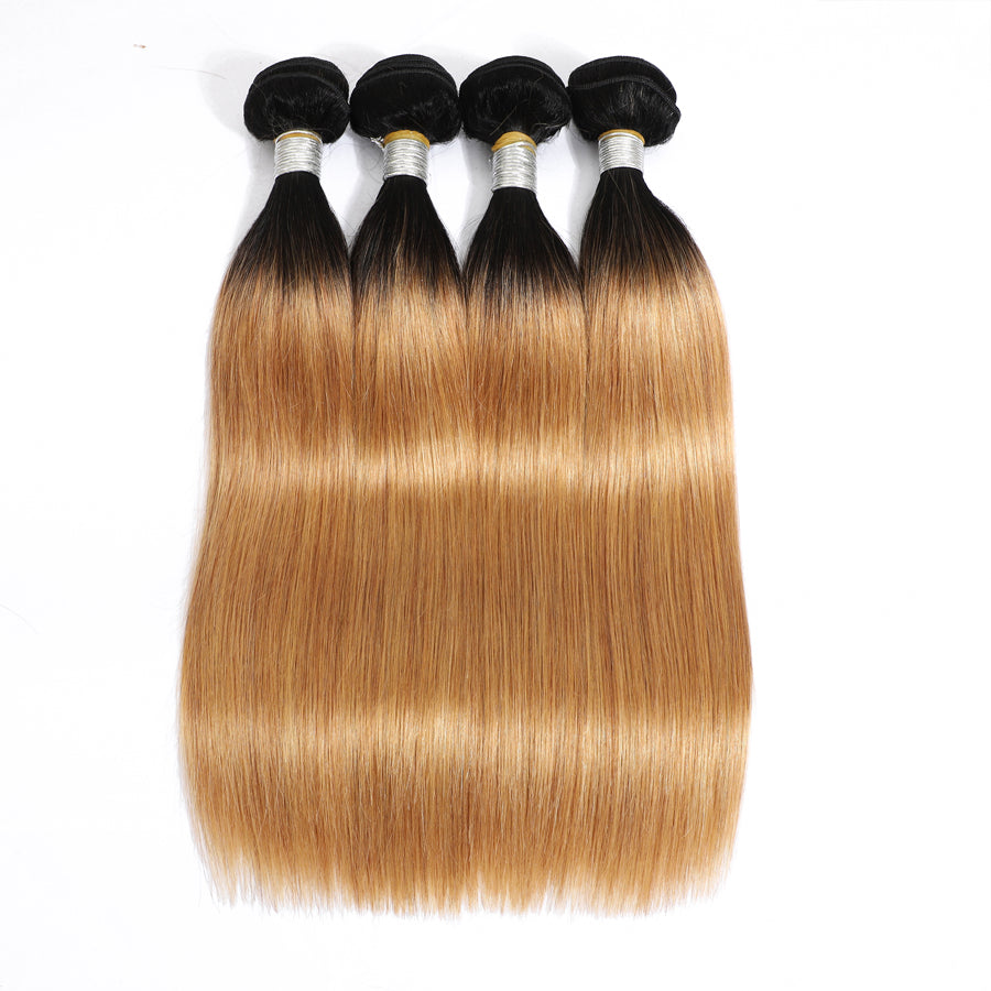 TT Hair Ombre Straight Hair Bundles Dark Roots 1B/27 Honey Blonde 4 Bundles Deal