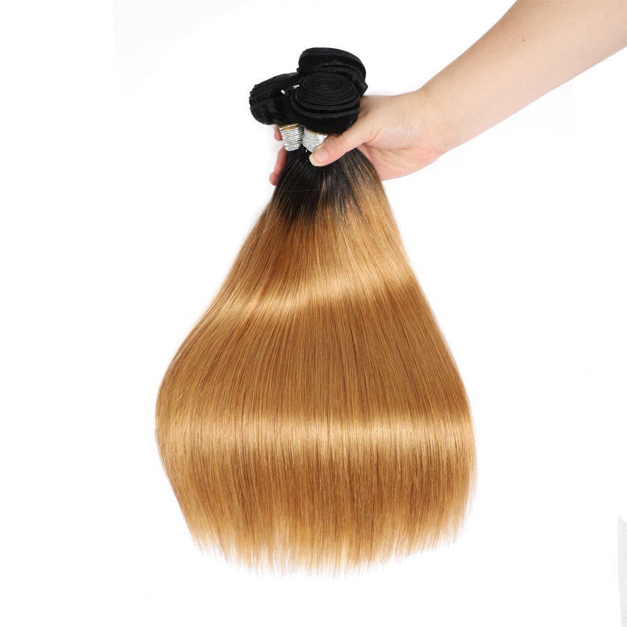 TT Hair Ombre Straight Hair Bundles Dark Roots 1B/27 Honey Blonde 4 Bundles Deal