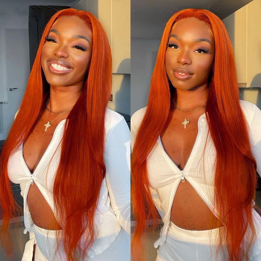 TT Hair Orange Ginger 13x4 Lace Front Wigs Straight Remy Human Hair Wig Transparent Lace Wigs