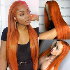 TT Hair Orange Ginger 13x4 Lace Front Wigs Straight Remy Human Hair Wig Transparent Lace Wigs