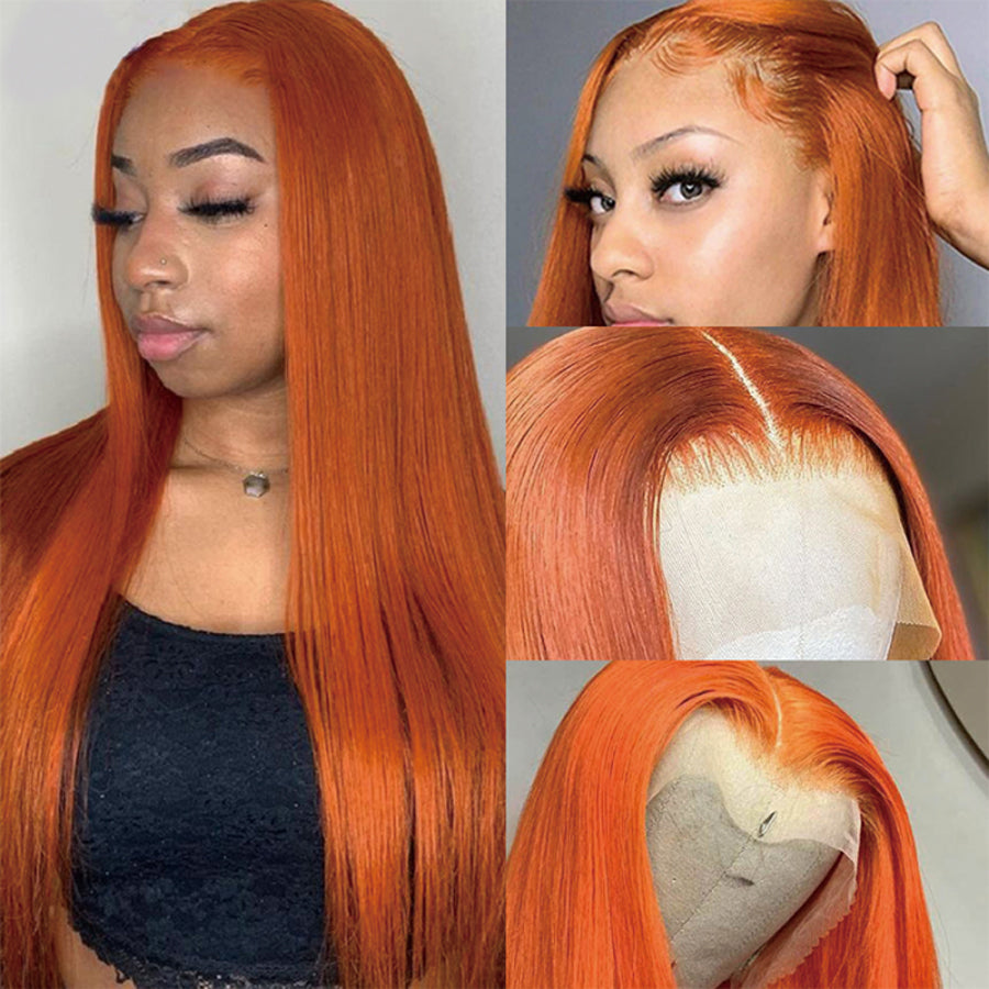 TT Hair Orange Ginger 13x4 Lace Front Wigs Straight Remy Human Hair Wig Transparent Lace Wigs