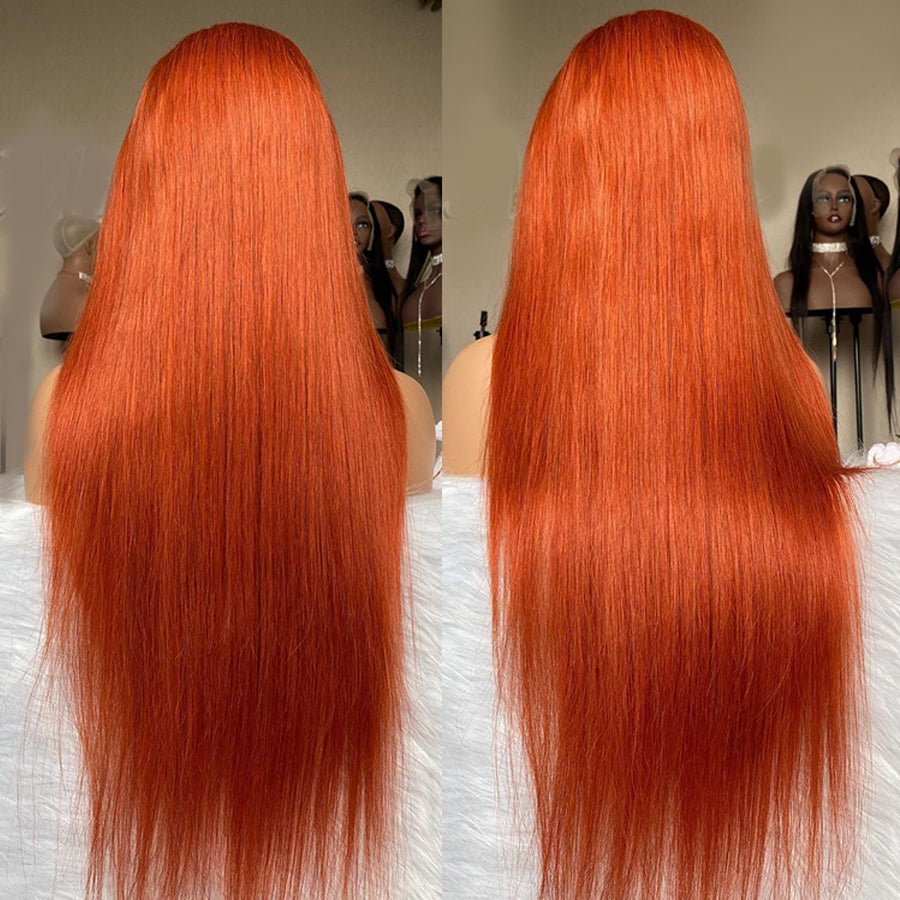 TT Hair Orange Ginger 13x4 Lace Front Wigs Straight Remy Human Hair Wig Transparent Lace Wigs