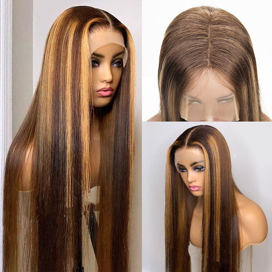 TT Hair Balayage Color 13x4 Straight Highlight Lace Front Wigs Remy hair Human Hair Wigs