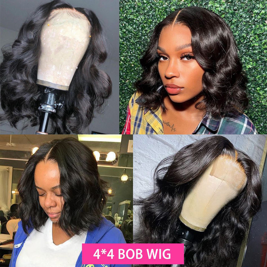 TT Hair Short Gluless Bob Wig Body Wave Natural Color 4X4 Pre-Cut Closure Wigs Bob Cut Human Hair Lace Wigs For Women