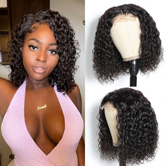 TT Hair Short Curly Glueless Bob Wigs Brazilian Virgin Human Hair 4X4  Pre-Cut Transparent Lace Closure Wigs Short Bob Wigs