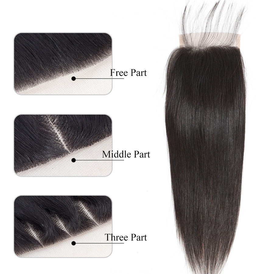 TT Hair Straight Hair 3Pcs Bundles with 4X4 Lace Closure Bone Straight Brazilian Remy Hair Bundles