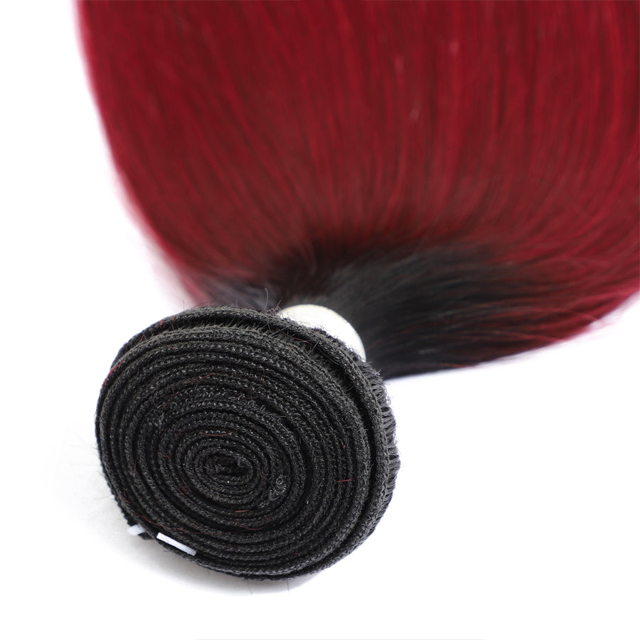 TT Hair Straight Remy Hair Dark Roots 1B/99J Human Hair Bundles Ombre Color 4 Bundles