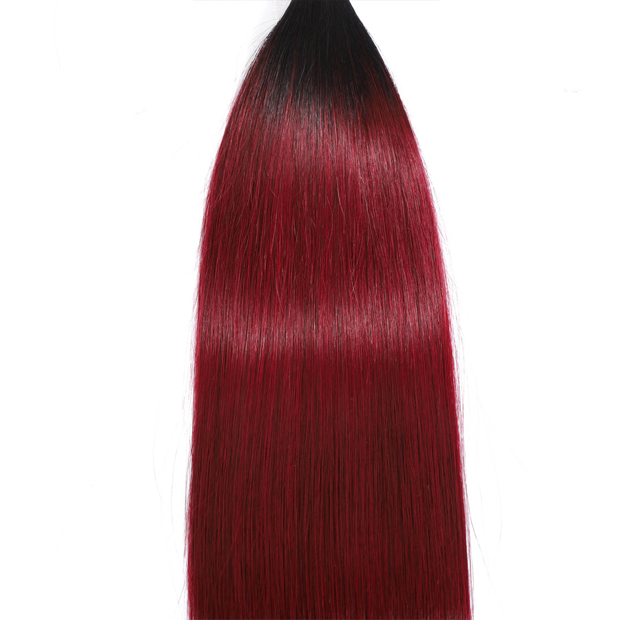 TT Hair Straight Remy Hair Dark Roots 1B/99J Human Hair Bundles Ombre Color 4 Bundles