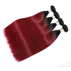 TT Hair Straight Remy Hair Dark Roots 1B/99J Human Hair Bundles Ombre Color 4 Bundles
