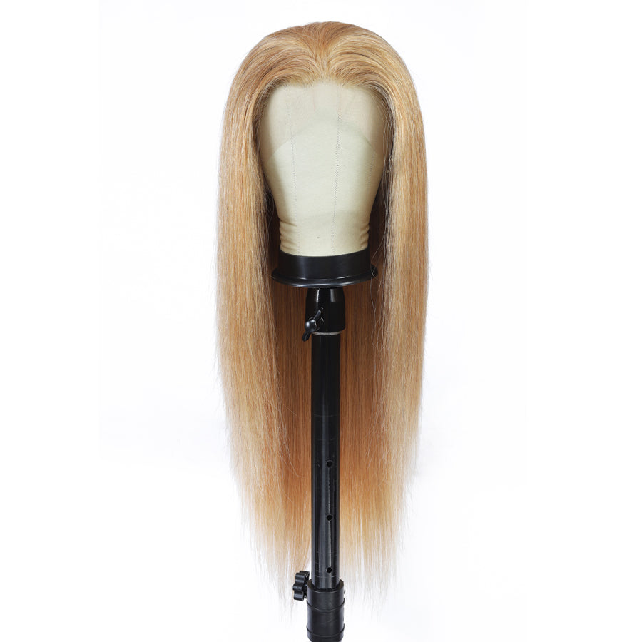 TT Hair Straight Human Hair Wigs #27 Honey Blonde Lace Front Wigs For Women Transparent 13x4 Lace Wigs