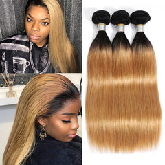 TT Hair Dark Roots 1B/27 Straight Hair Bundles 3PCS Ombre Honey Blonde Human Hair Extension Remy Hair Weave Bundles