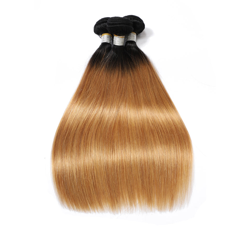 TT Hair Dark Roots 1B/27 Straight Hair Bundles 3PCS Ombre Honey Blonde Human Hair Extension Remy Hair Weave Bundles