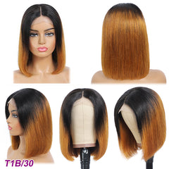 TT Hair Dark Roots T1B/30 Human Hair Bob Wigs With Baby Hair  Bob Pre-Cut 4X4 Closure Wigs