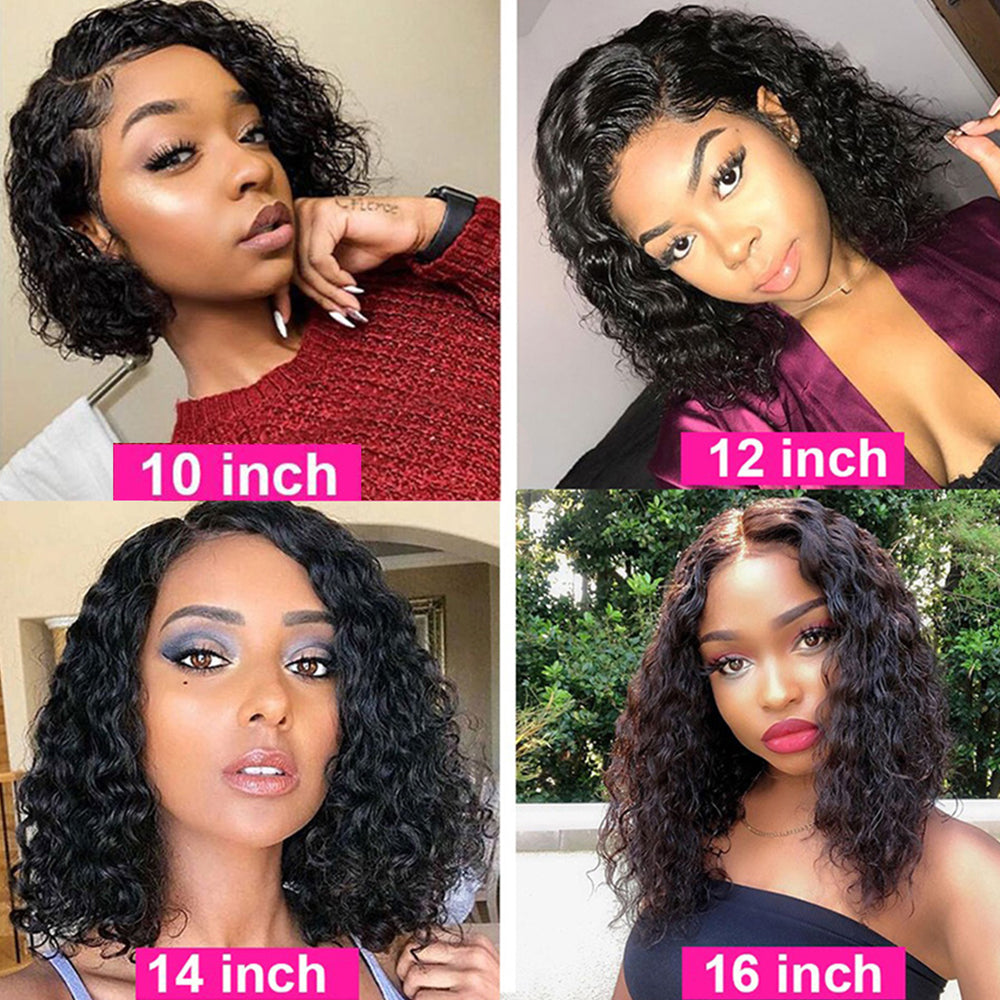 TT Hair Water Wave Short Bob Human Hair Wigs For Women Natural Color 13x4 Lace Front Bob Wig