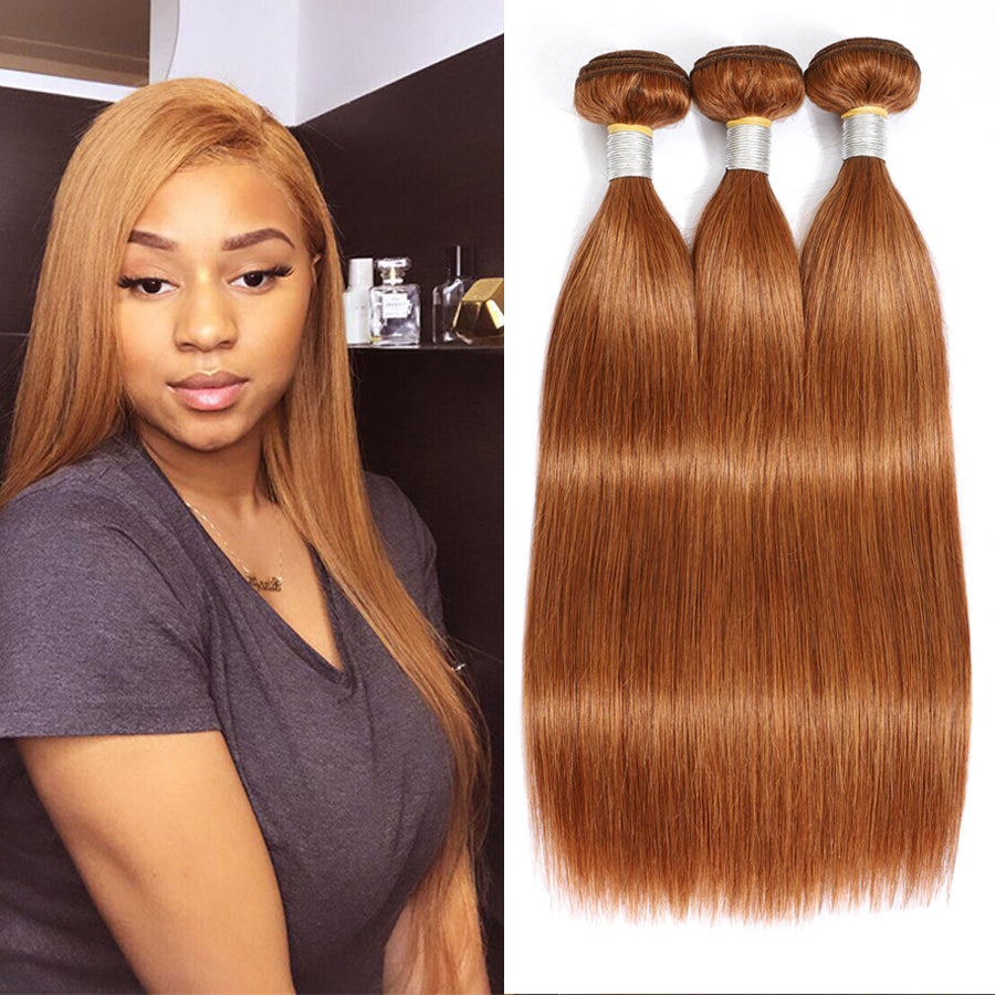 TT Hair Medium Auburn Color Straight Human Hair Weaves 3 Hair Bundle Deals Remy Hair Bundles