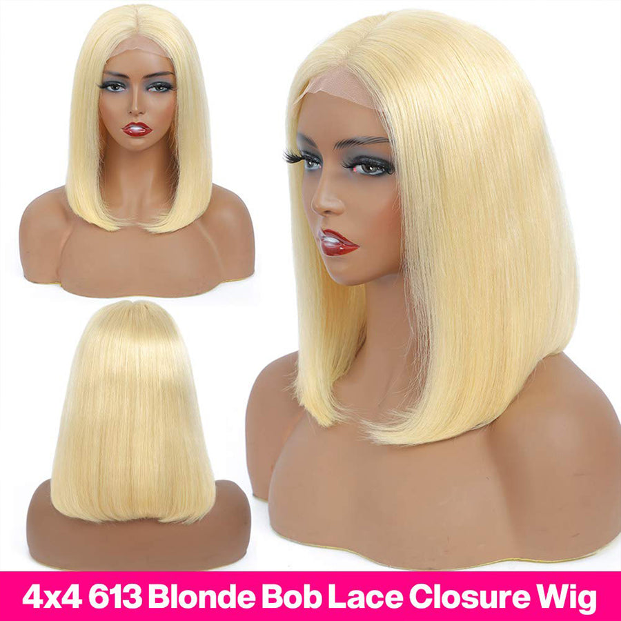 TT Hair 613 Blonde Bob Wigs 4X4 Closure Bob Wig With Baby Hair 100% Remy Hair Wigs