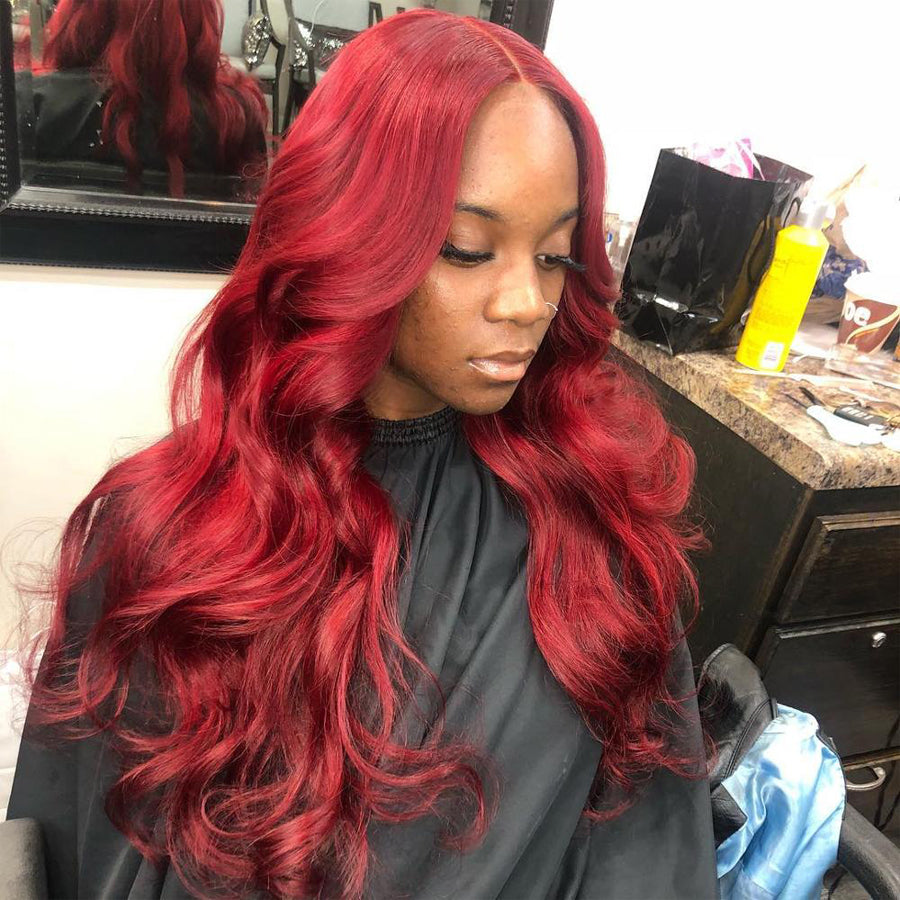 TT Hair Body Wave Lace Front Wig Red Color 13X4 Lace Frontal Wigs With Baby Hair