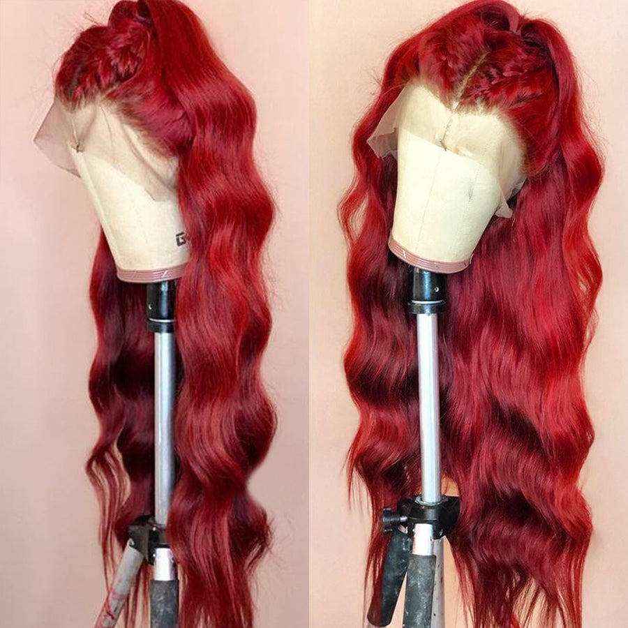TT Hair Body Wave Lace Front Wig Red Color 13X4 Lace Frontal Wigs With Baby Hair