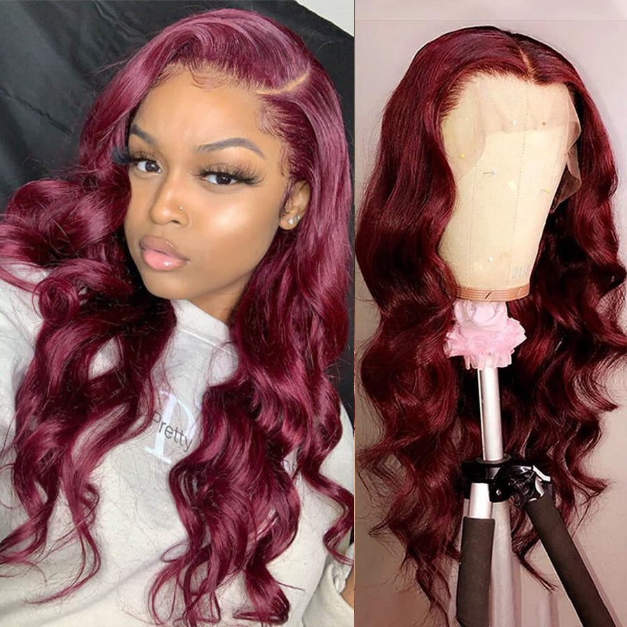 TT Hair Burgundy Lace Front Human Hair Wigs 99J Body Wave 13X4 Lace Front Wigs