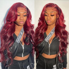 TT Hair Burgundy Lace Front Human Hair Wigs 99J Body Wave 13X4 Lace Front Wigs